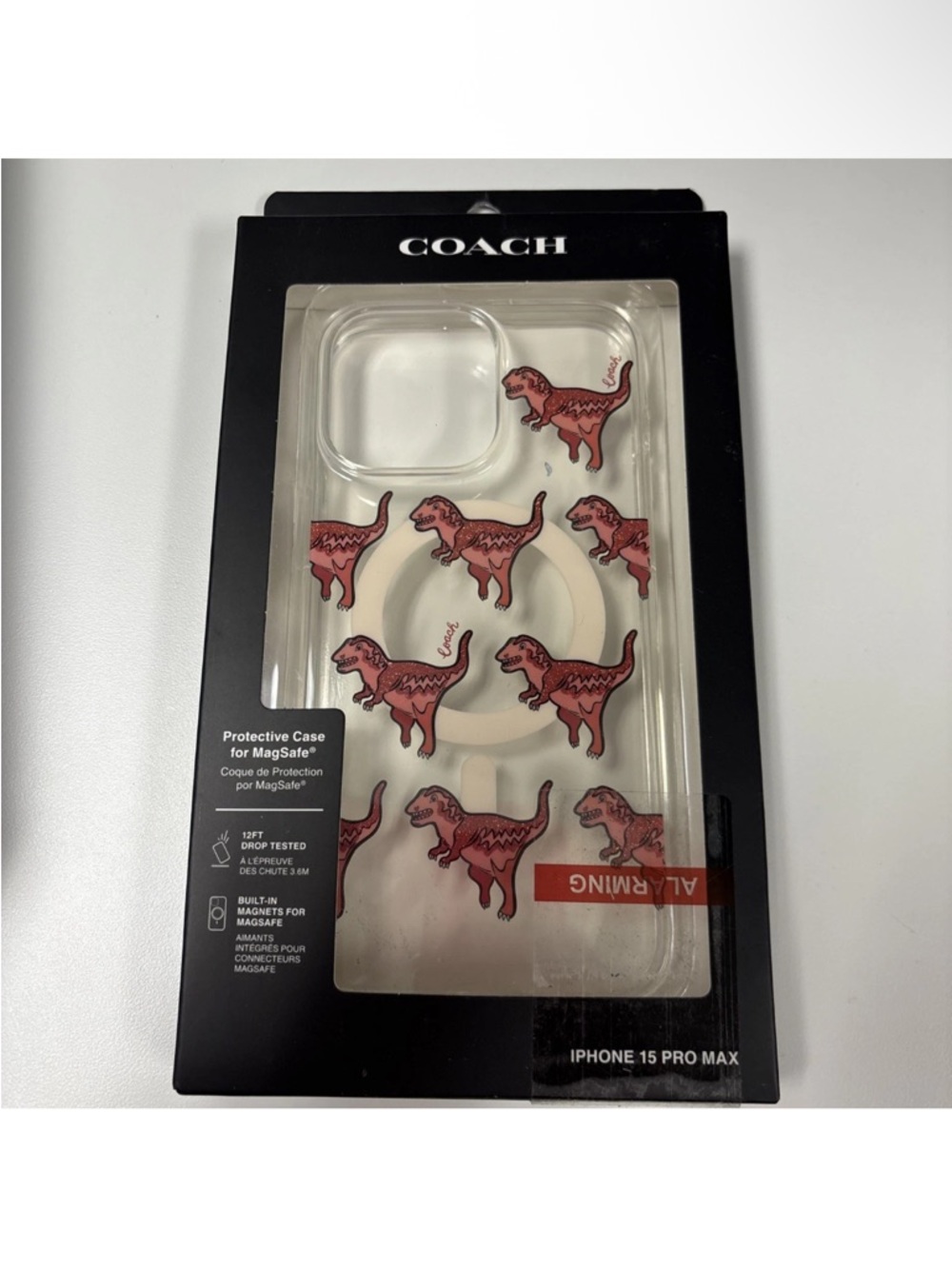 Coach Clear iPhone 15 Pro Max MagSafe Case with Pink Dinosaur Print